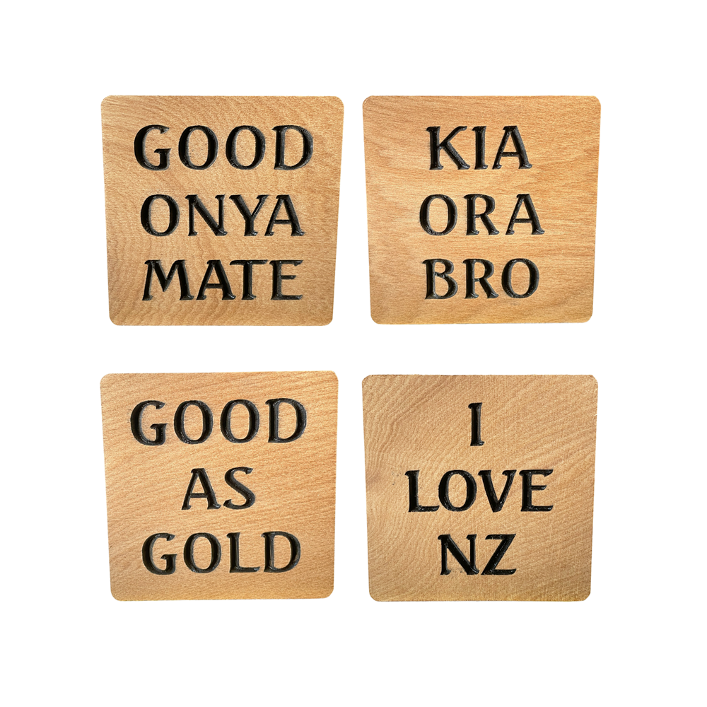 COASTERS RECYCLED RIMU "KIWIANA" SET