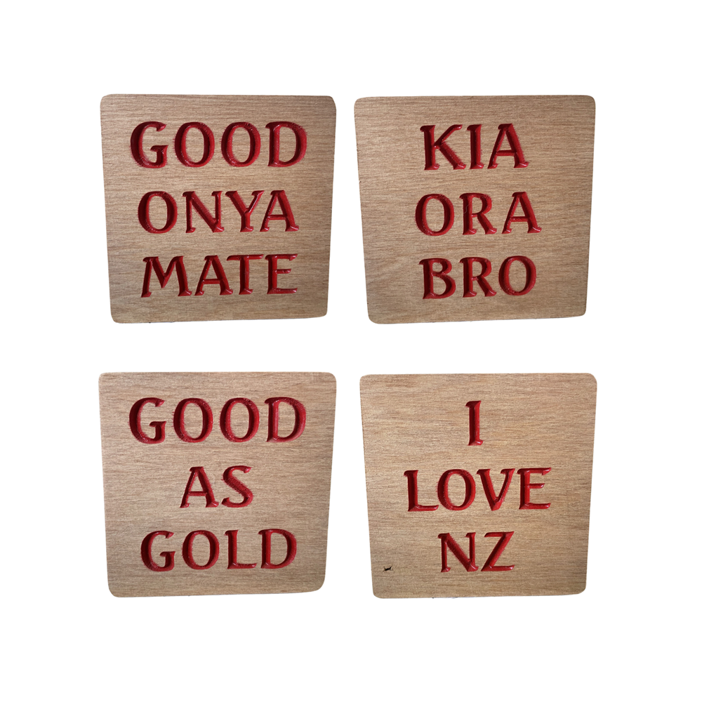 COASTERS RECYCLED RIMU "KIWIANA" SET