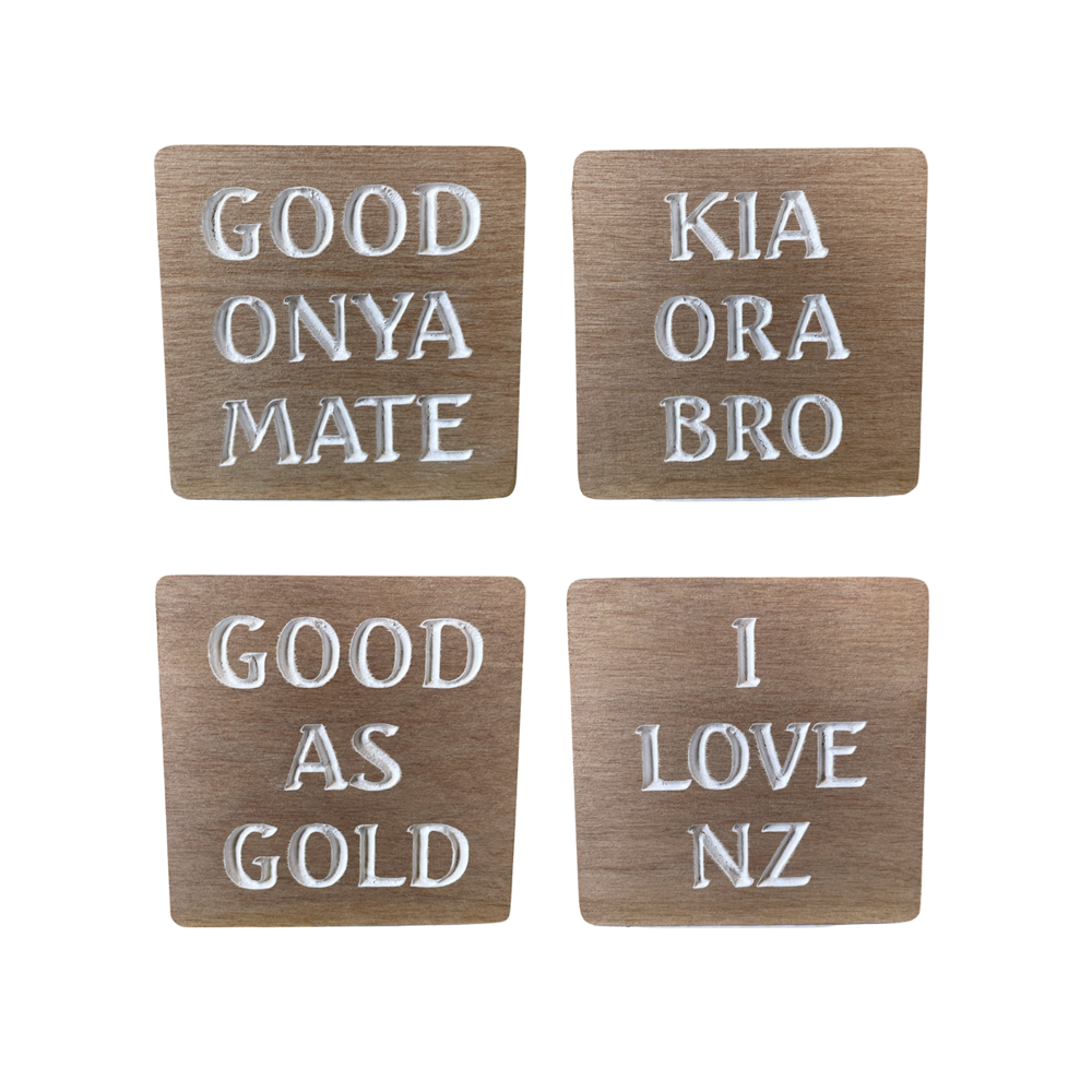 COASTERS RECYCLED RIMU "KIWIANA" SET