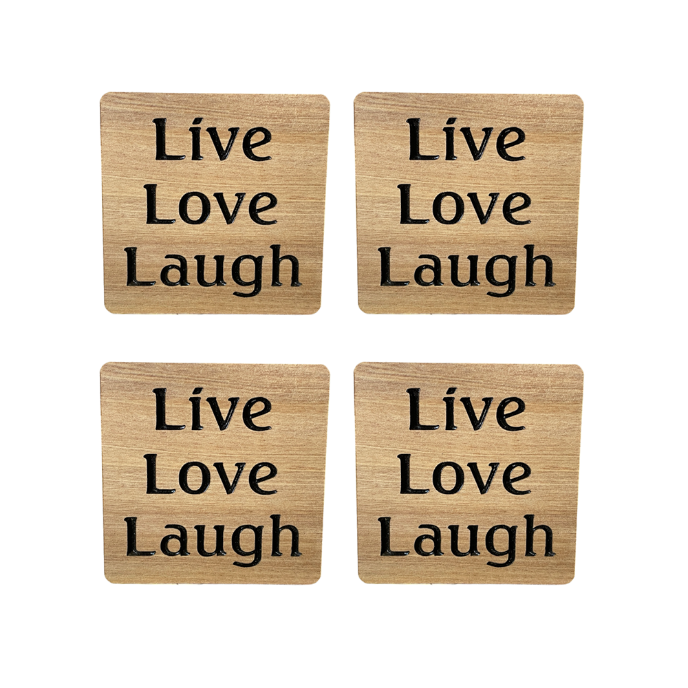 COASTERS RECYCLED RIMU "LIVE, LOVE, LAUGH" SET