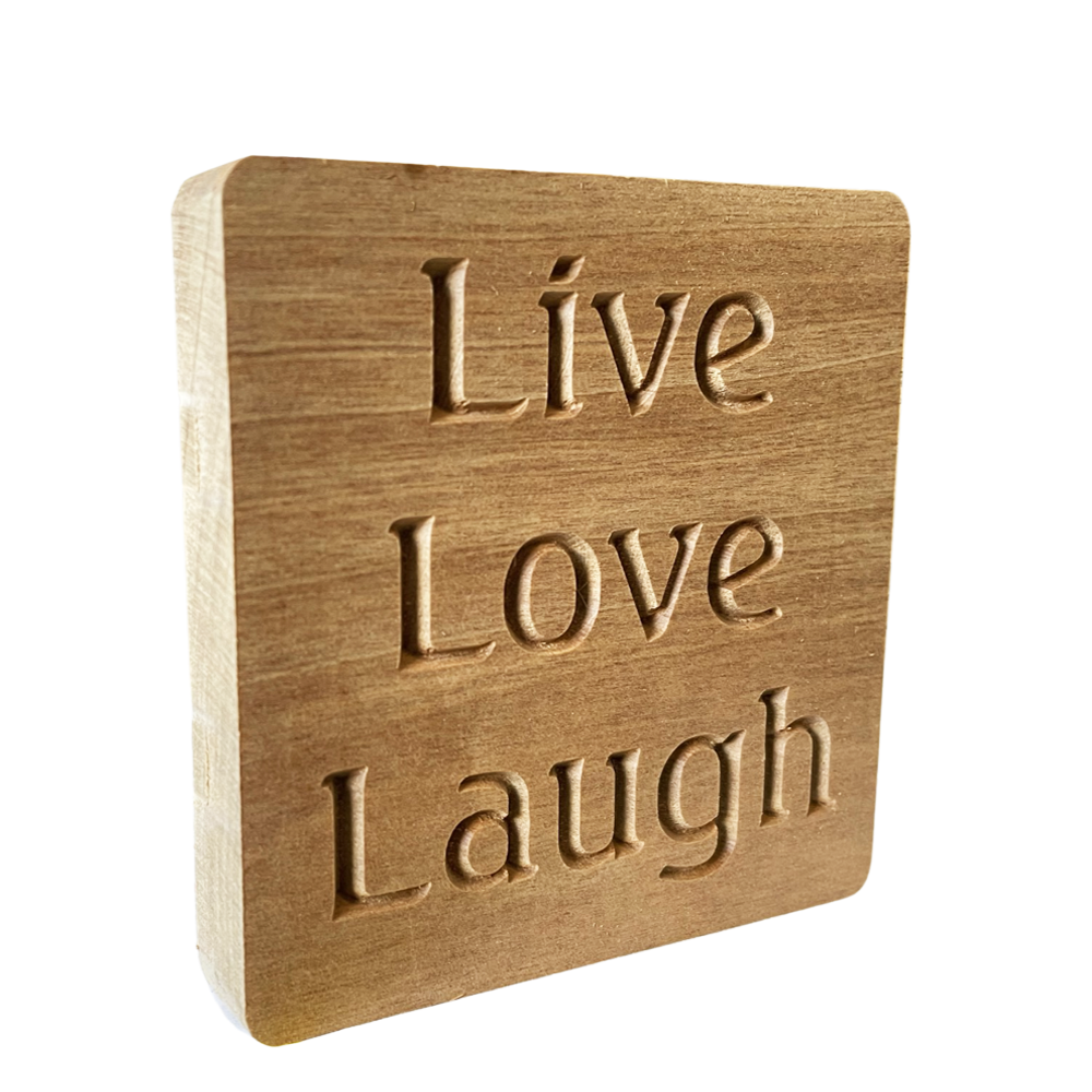 COASTERS RECYCLED RIMU "LIVE, LOVE, LAUGH" SET